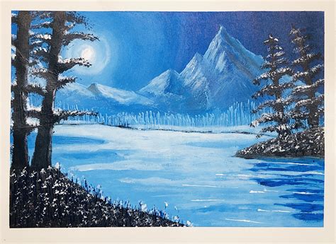 Another acrylic painting of Snowy mountains on paper : painting