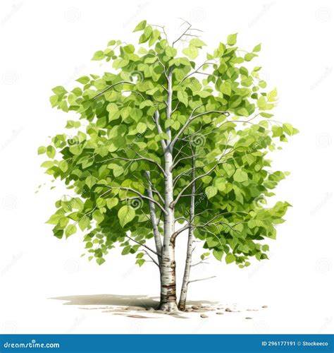 Hyper-realistic Oil Painting of Birch Tree with Green Leaves Stock Illustration - Illustration ...