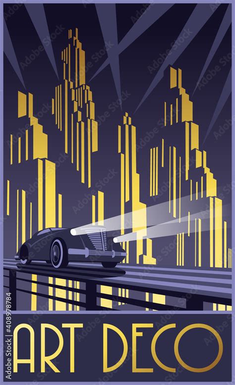 Art Deco Poster, Retro Future Cityscape, Retro Car Stock Vector | Adobe Stock