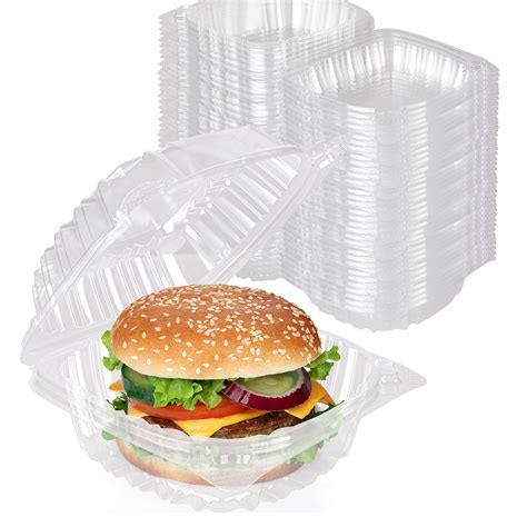 Buy Disposable Plastic To Go Containers with Clear Lids (100 Pack) Fancy Hinged Top Square ...