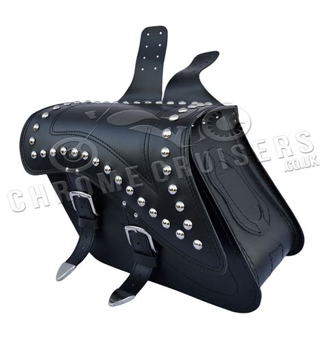 Motorcycle leather saddlebags with studs C29B - Chrome Cruisers