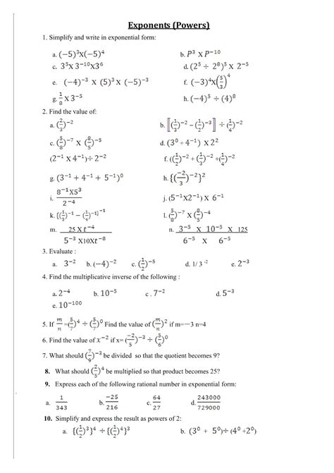 Exponents Worksheets Grade 9 With Answers Pdf