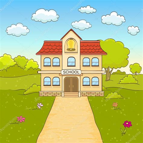 Cartoon drawing of elementary school building facade with road. Stock Vector by ©flowerstock ...