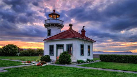 Coast Lighthouse During Sunset In Washington HD Travel Wallpapers | HD Wallpapers | ID #47769