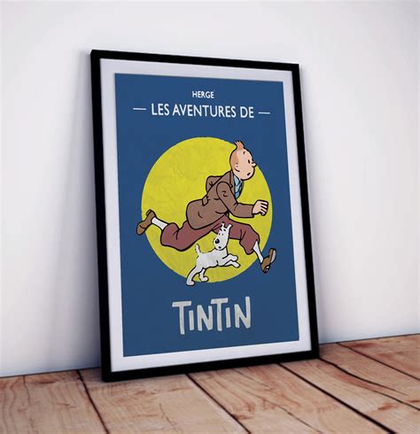 Tintin poster print with minimalist vintage look. Beautiful | Etsy