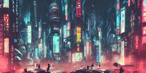 rainy futuristic tokyo neon city with futuristic | Stable Diffusion