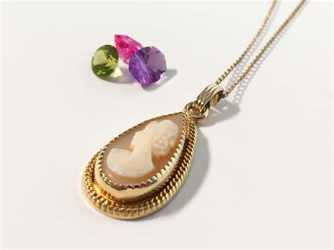 Vintage 12K Gold Filled Cameo Pendant on 14K Gold Filled Chain - Teardrop Shape Retro Necklace w ...