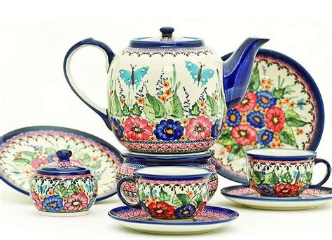 Tea set with butterflies made by Zakłady Ceramiczne, Polish pottery ...