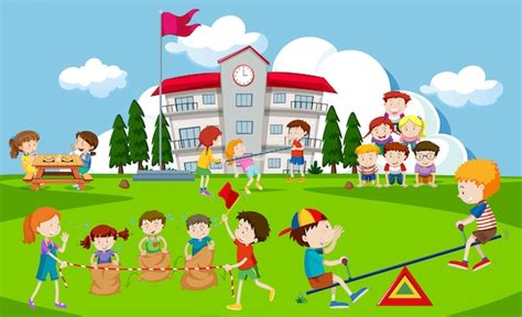 Premium Vector | Kids playing at school playground