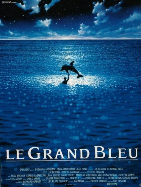 a movie poster for the film le grand bleu with a dolphin jumping out of the water