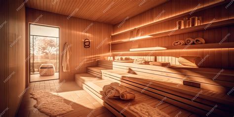 Premium AI Image | AI Generated AI Generative Modern luxury home sauna steam cabin heat spa wood ...