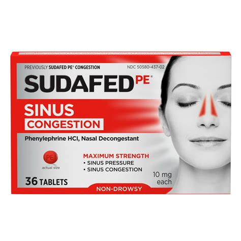 Sudafed PE Maximum Strength Non-Drowsy Sinus Decongestant, 36 ct ...