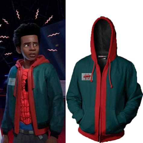 Heap Movie & TV Costumes Spider Man Into The Spider Verse Hoodie Miles Morales Polyester Zipper ...