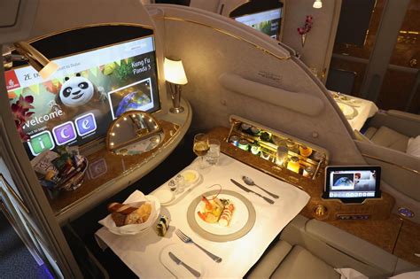 Inside the Emirates Airbus A380 ahead of Glasgow Airport landing as huge luxury jet with private ...