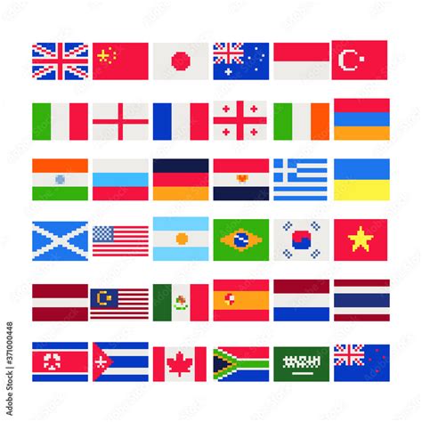 Flags of different countries, pixel art icons set, China, Germany ...