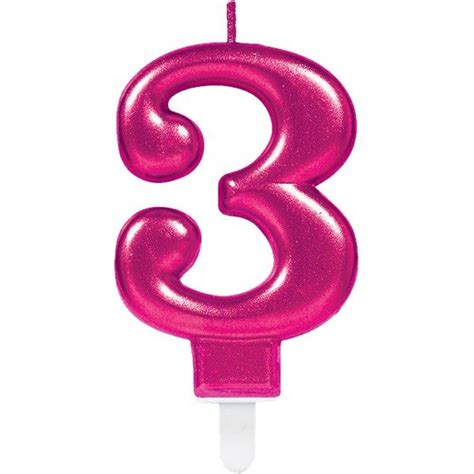 Number 3 Pink Metallic Candle - 7.5cm - Fun Party Supplies - Party ...