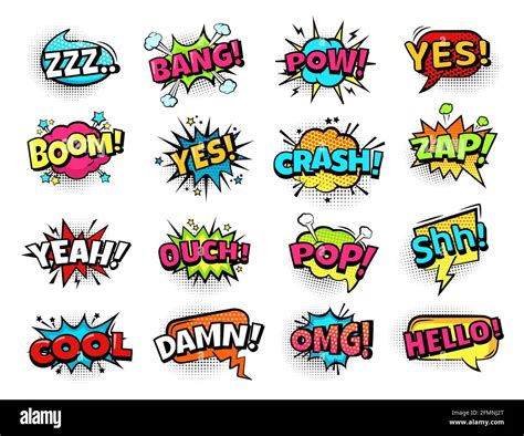 Comic speech bubbles. Cartoon expressions zam, boom and crash, cool and ...