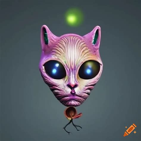 Colorful alien cat with ant-shaped head