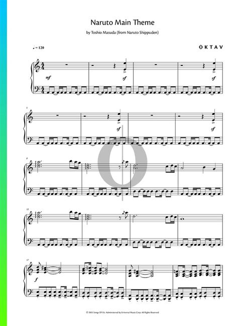 Naruto Main Theme Piano Sheet Music from Naruto Shippuden by Toshio ...