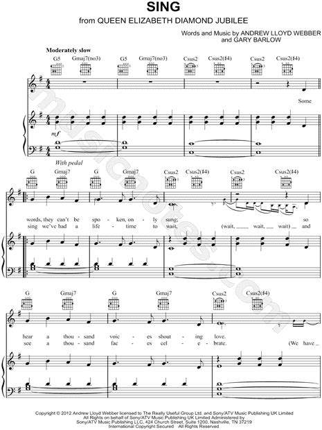 Gary Barlow & The Commonwealth Band "Sing" Sheet Music in G Major ...