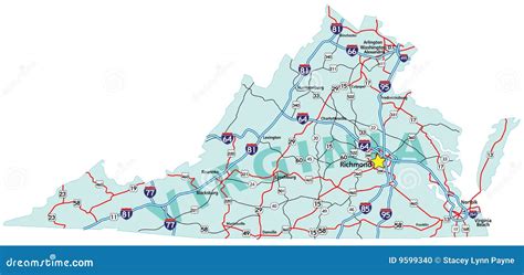 Virginia Interstate Map stock vector. Illustration of cartography - 9599340