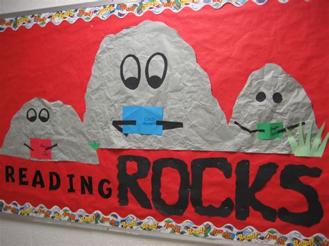 Reading rocks bulletin board. Get it?.....reading rocks! :) | Reading bulletin boards, Kids ...