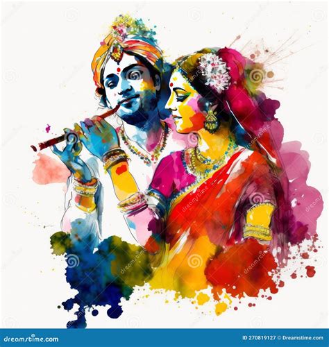 Krishna Radha Holi Colourful on White Background Painting Generative AI ...