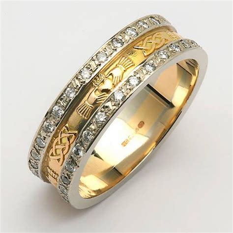 Irish Wedding Ring - Ladies 14k Gold Diamond Pave Celtic Knot Claddagh ...