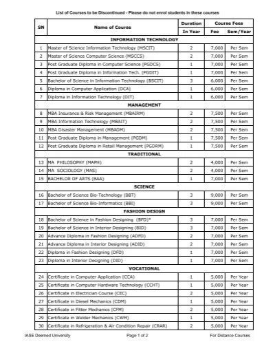 List of courses to be discontinued, please do not ... - IASE University