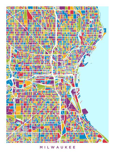 Milwaukee Wisconsin City Map Digital Art by Michael Tompsett