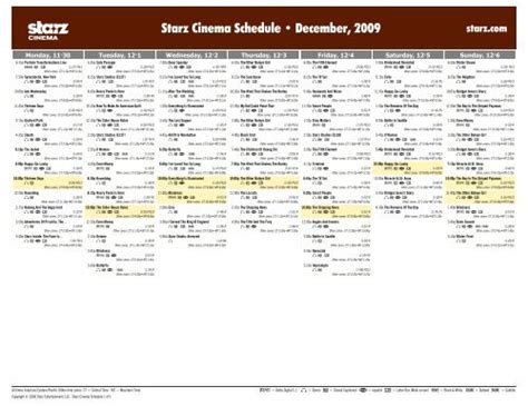 Starz Cinema Schedule - December, 2009