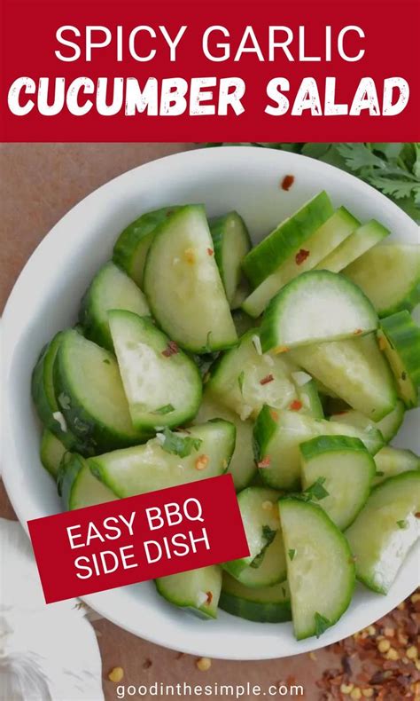 Spicy cold cucumber salad BBQ side dish with garlic, cilantro, red wine vinegar, and red pepper ...