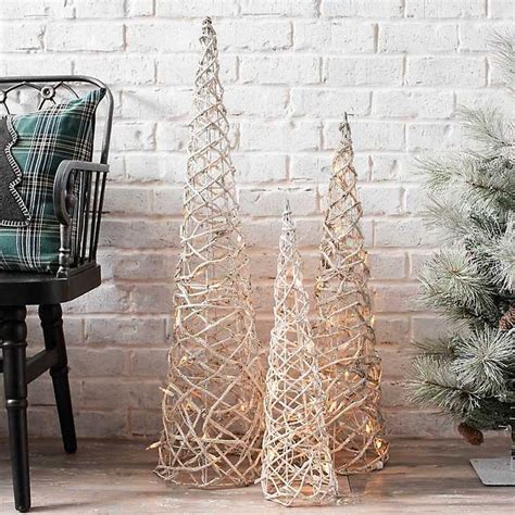 Pre-lit Rattan Christmas Trees, Set of 3 | Kirklands | Christmas tree set, Cool christmas trees ...