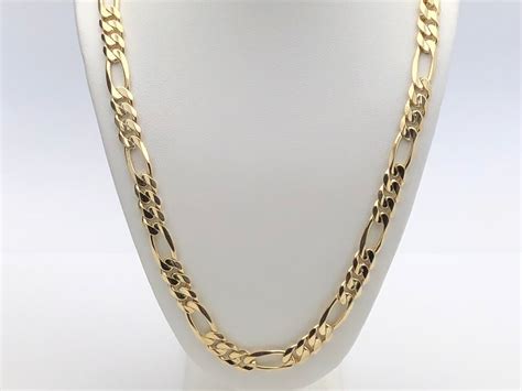 Men's 14k Yellow Gold Solid Figaro Chain Necklace Link 20" 7.75mm 52 grams | eBay
