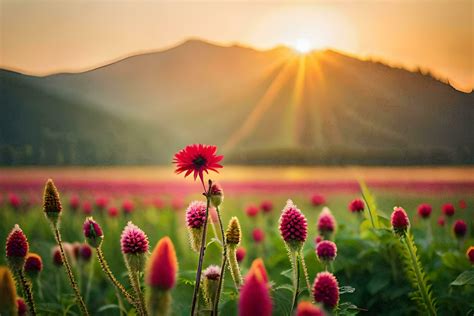 flowers in the field, sunset, mountains, flowers, field, nature, hd ...