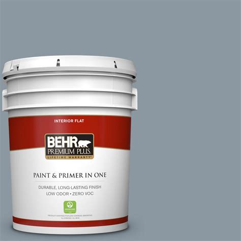 BEHR Premium Plus 5 gal. #N490-4 Teton Blue Flat Zero VOC Interior Paint and Primer in One ...