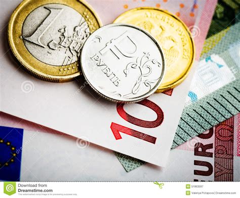 Euro and Ruble Coins on Euro Banknotes Stock Image - Image of russia, objects: 51863597