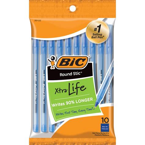 Round Stic Xtra Life Ballpoint Pen, Medium Point (1.0mm), Blue, Pack of ...