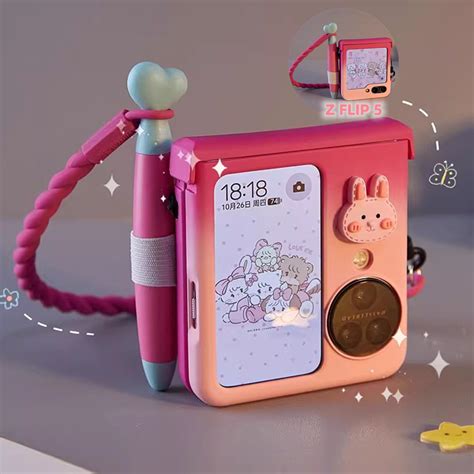 Cute flip phone case with stylus and lanyard for Samsung Z Flip 3 Z ...