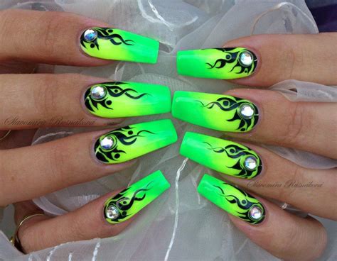 ombre nails | Green nails, Neon green nails, Gem nails