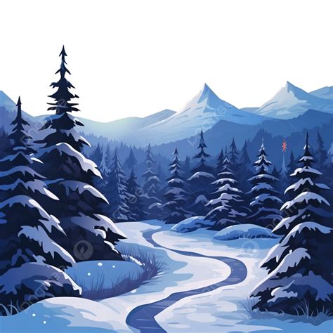 Christmas Evening Winter Landscape With Pine Forest And Mountain, Snow ...