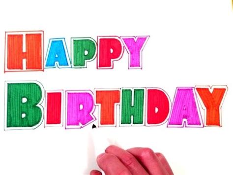 How to Draw Happy Birthday in Block Letters - YouTube