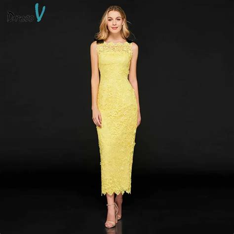 Dressv bright yellow cocktail dress elegant sheath lace zipper up tea ...