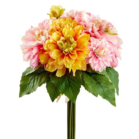 12.5" Dahlia Bouquet | Yellow | Orange | Artificial | 6 pieces | Silk ...