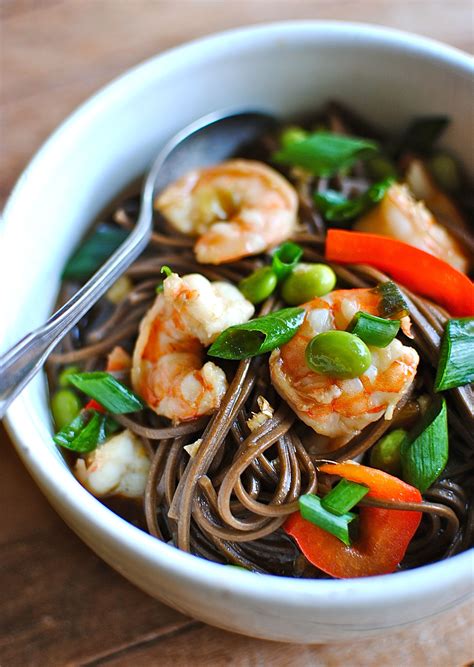 Soba Noodle Soup with Shrimp and Veggies - Bev Cooks