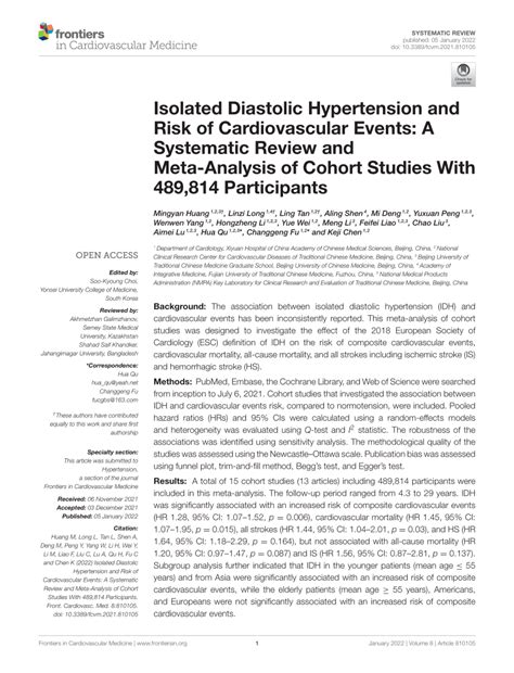 (PDF) Isolated Diastolic Hypertension and Risk of Cardiovascular Events: A Systematic Review and ...