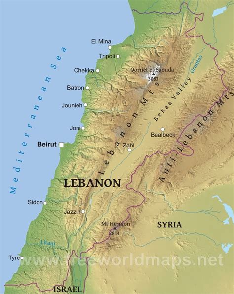 Lebanon Physical Map