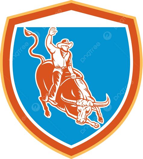 Rodeo Cowboy Bull Riding Shield Retro Cow Riding Rodeo Vector, Cow, Riding, Rodeo PNG and Vector ...