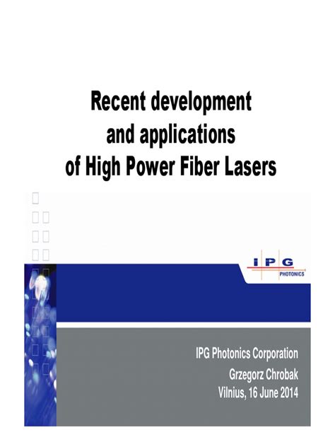 Fiber Laser Recent-Improvements and Applications Photonics | PDF ...