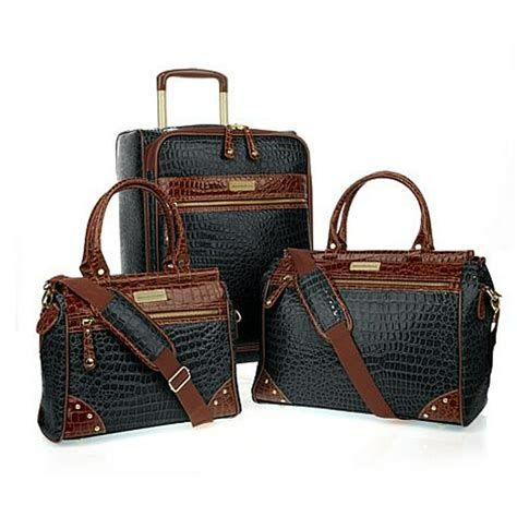 Samantha Brown - Samantha Brown 3 Piece Classic Croco Luggage Set ~ Black - Walmart.com ...